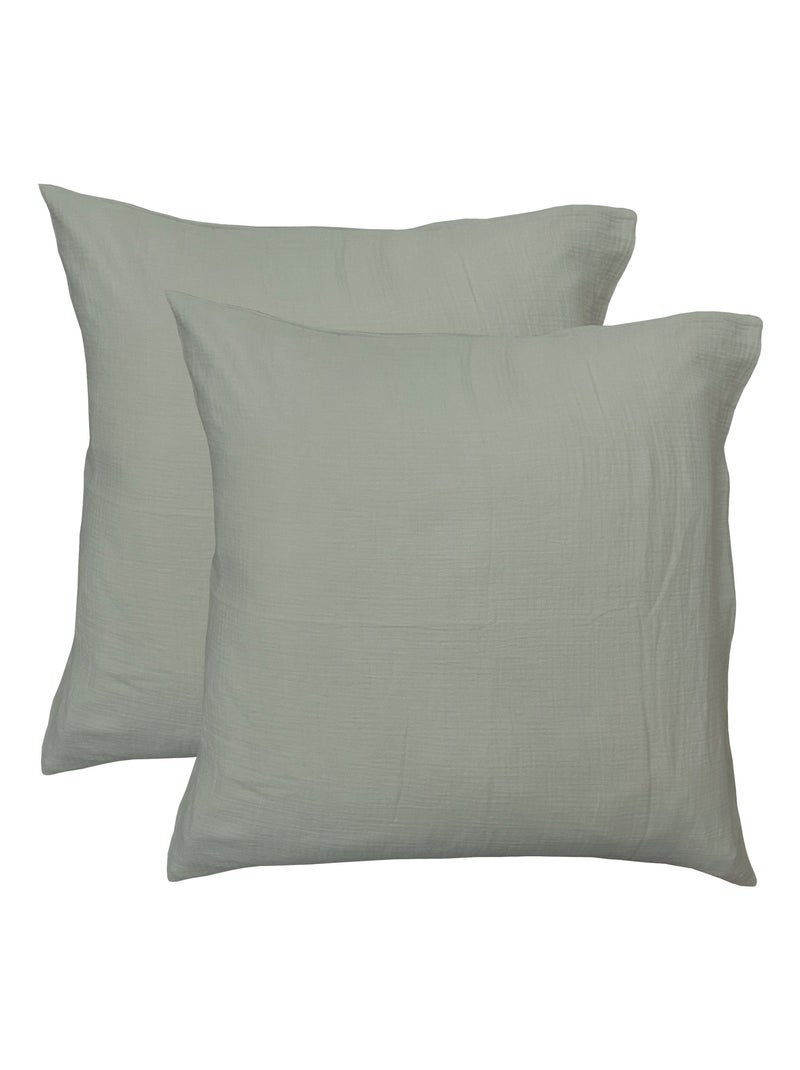 Parure de lit unie en coton Taies rectangulaires, GAZE DE COTON Vert kaki clair - Kiabi