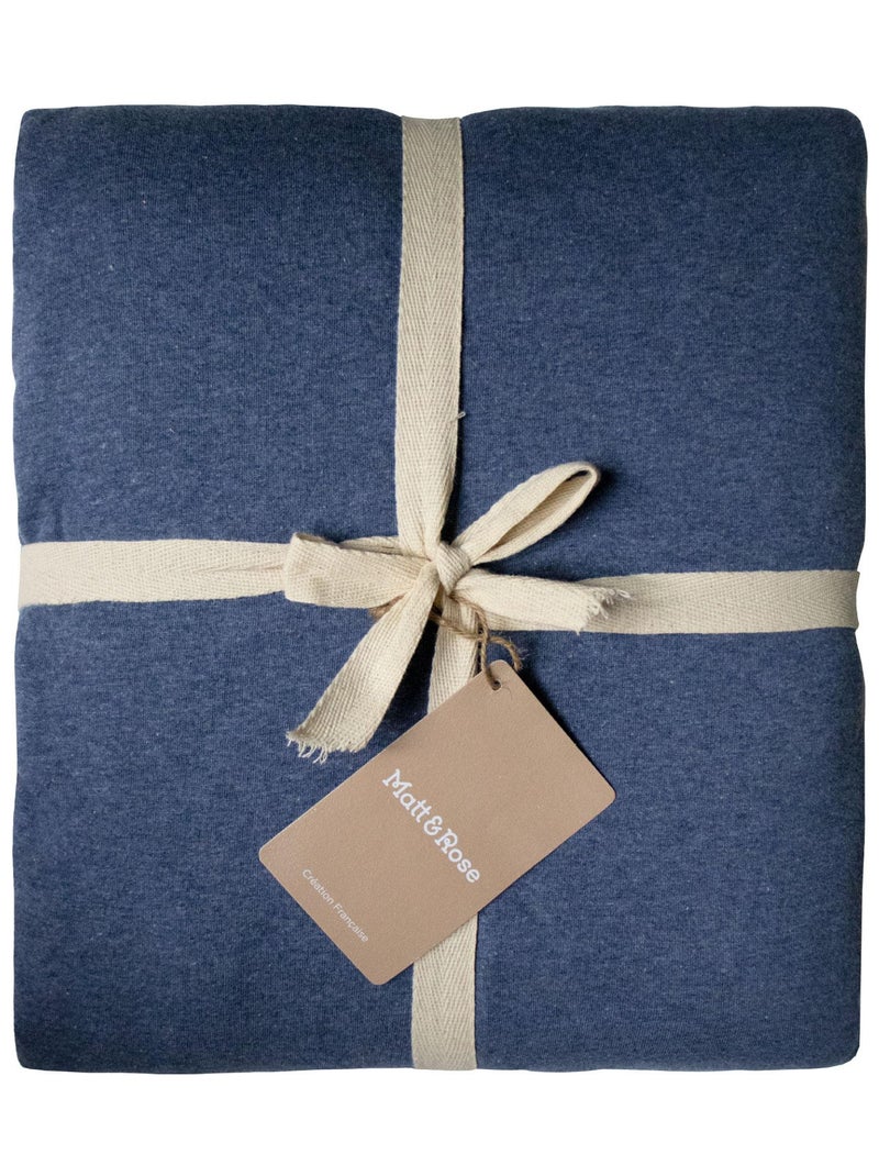 Parure de lit unie en jersey de coton, JERSEY Bleu - Kiabi