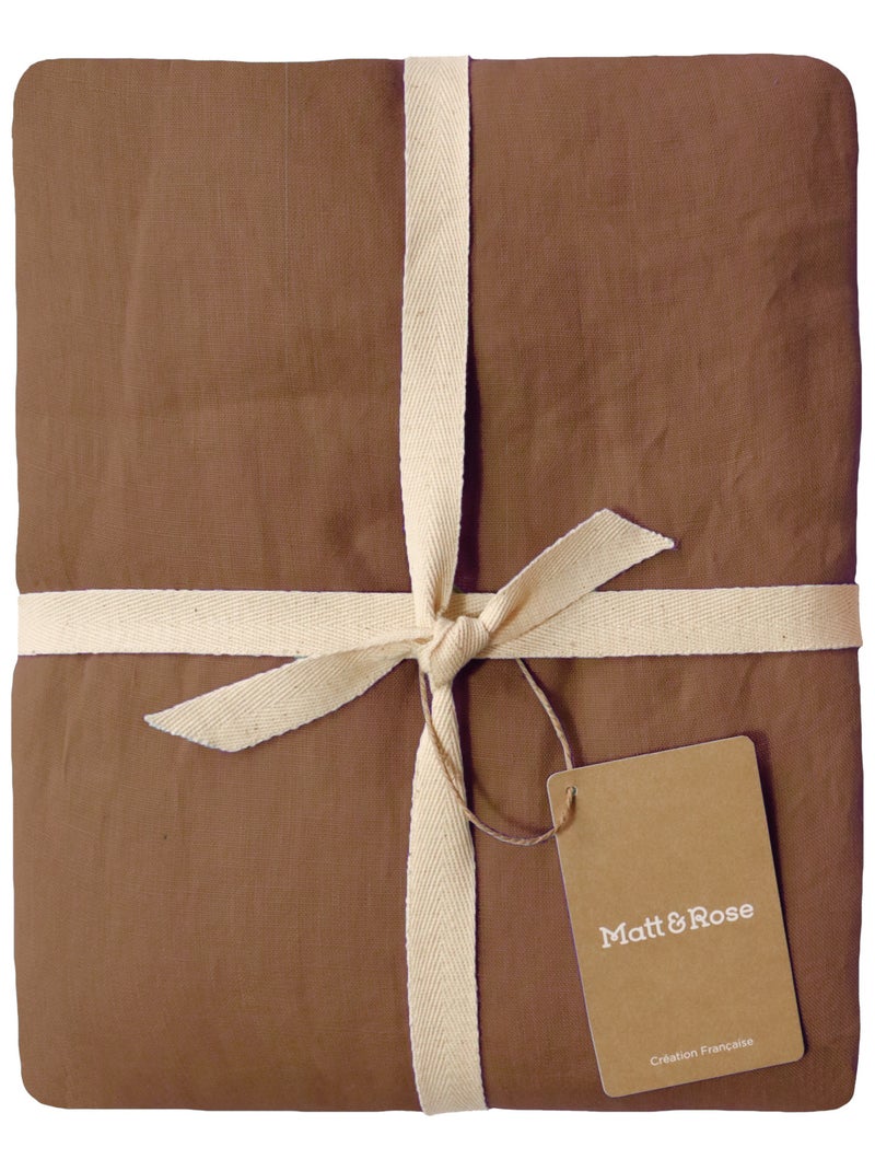 Parure de lit unie en lin Taies carrées, PASSION LIN Marron noisette - Kiabi