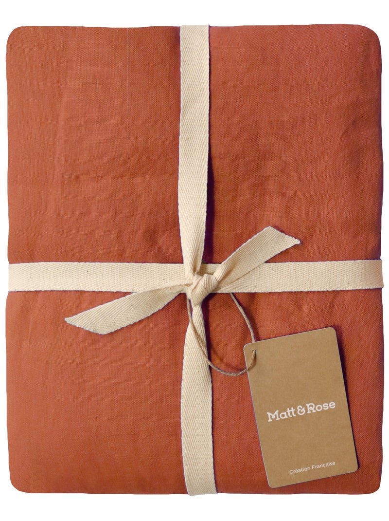 Parure de lit unie en lin Taies carrées, PASSION LIN Rouge clair - Kiabi