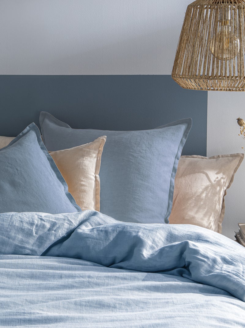 Parure de lit unie en lin Taies rectangulaires, PASSION LIN Bleu clair - Kiabi