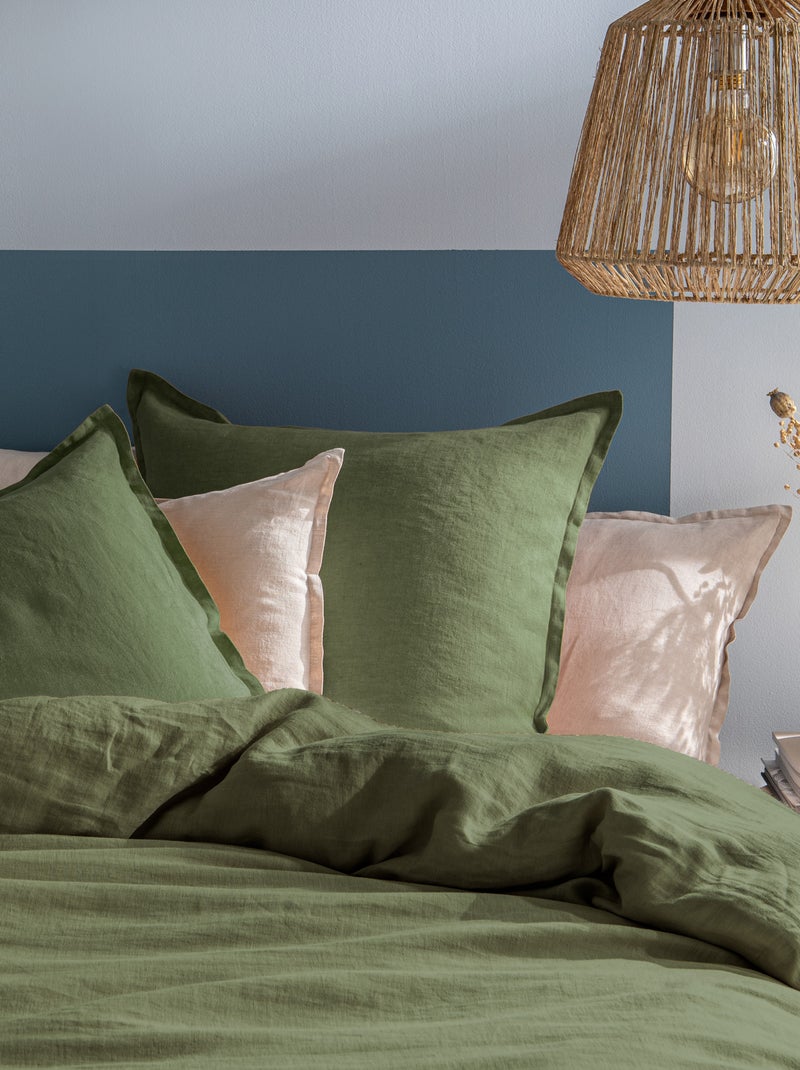 Parure de lit unie en lin Taies rectangulaires, PASSION LIN Vert Sauge - Kiabi
