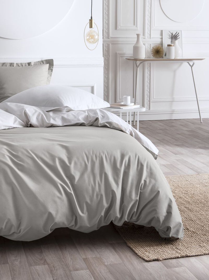 Parure de lit unie en percale - 2 personnes Gris/blanc - Kiabi