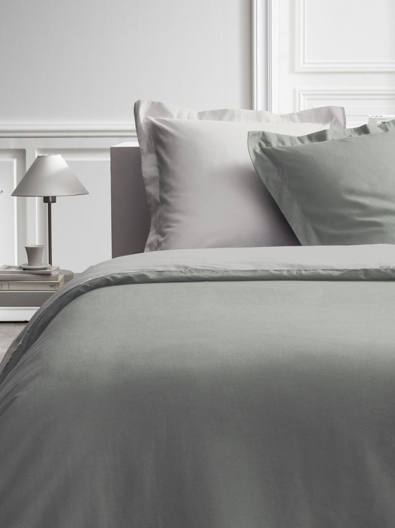 Parure de lit unie en percale - 2 personnes Vert/gris - Kiabi