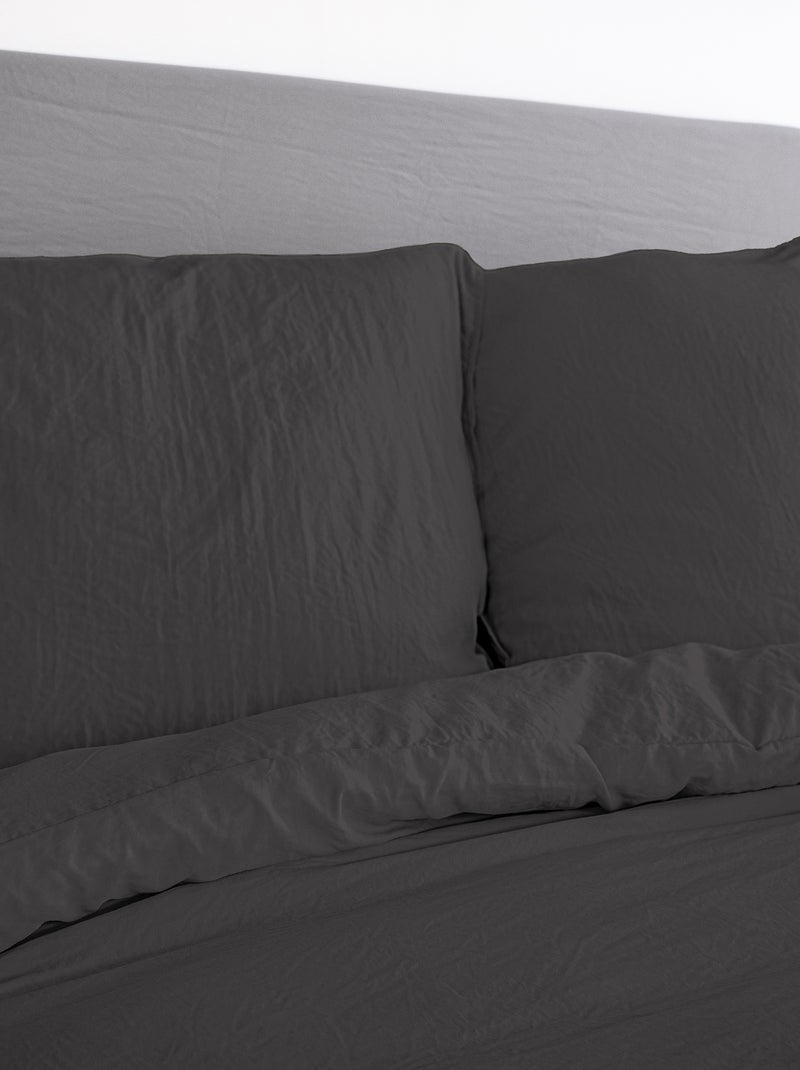 Parure de lit unie ultra douce - 1 ou 2 personnes Noir - Kiabi