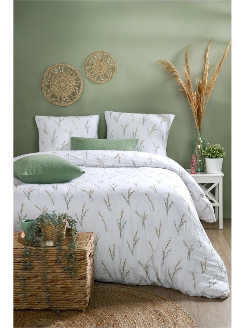 Parure de lit Vegetal en gaze de coton Blanc - Kiabi