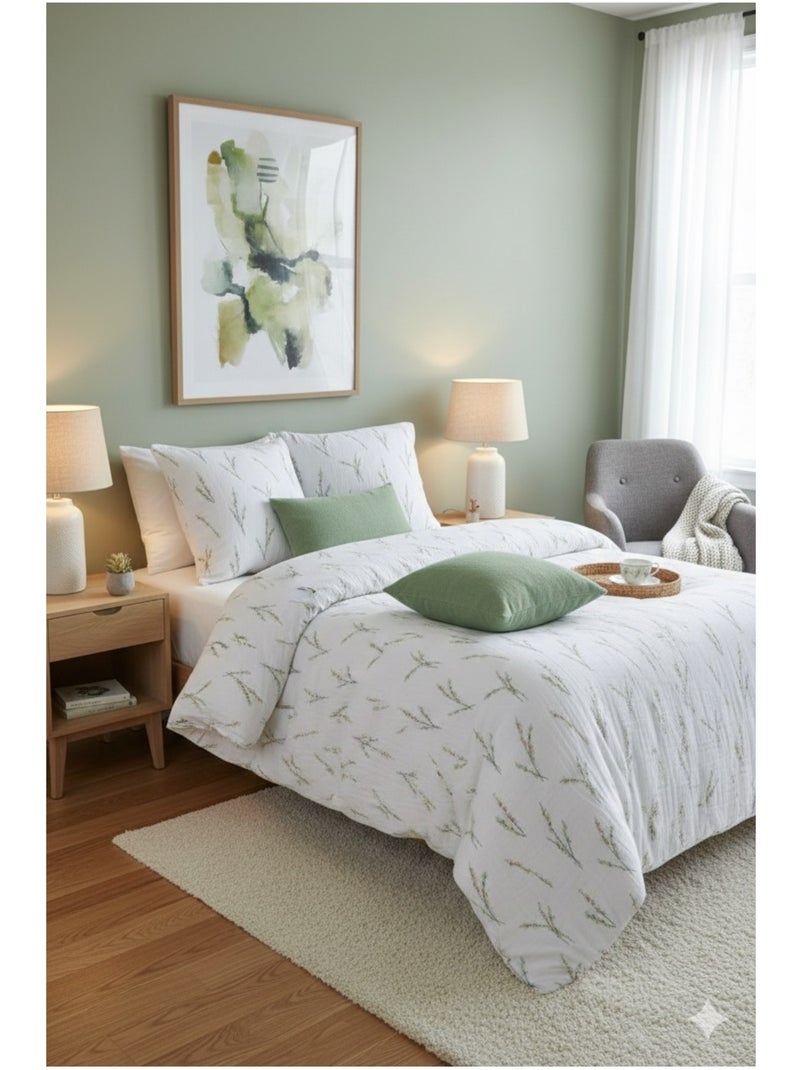 Parure de lit Vegetal en gaze de coton Blanc - Kiabi