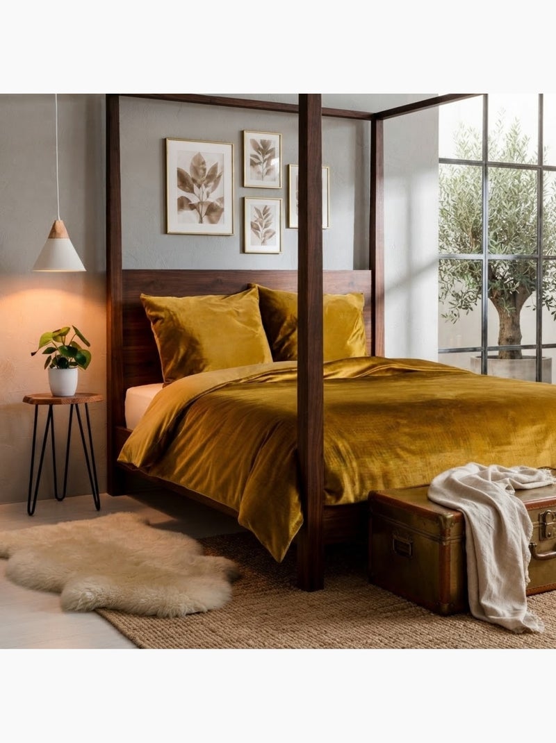 Parure de lit velours veline Ocre - Kiabi