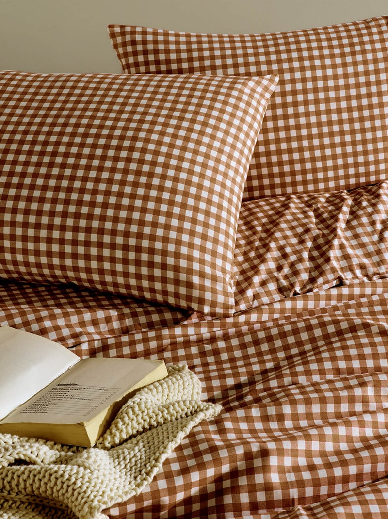 Parure de lit Vichy Marron - Kiabi
