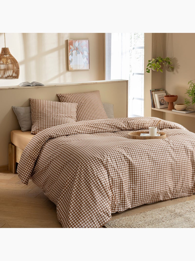 Parure de lit Vichy Marron noisette - Kiabi