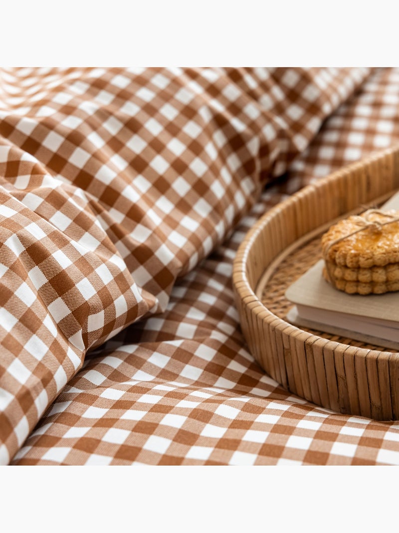 Parure de lit Vichy Marron noisette - Kiabi