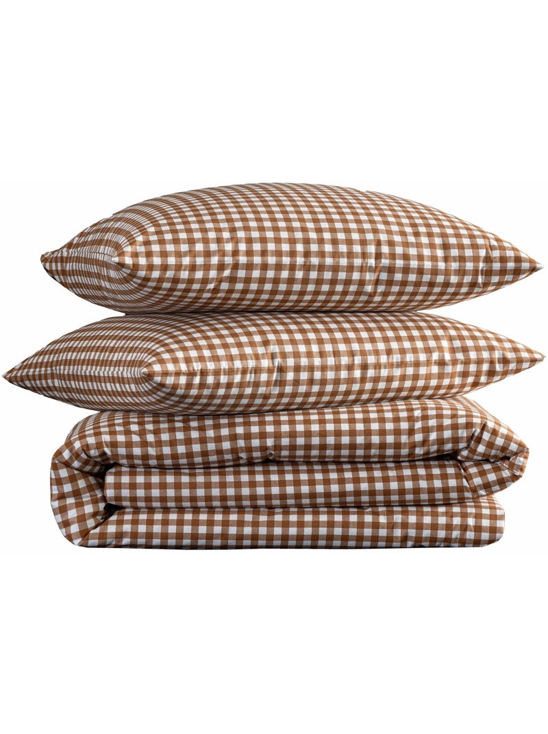 Parure de lit Vichy Marron noisette - Kiabi