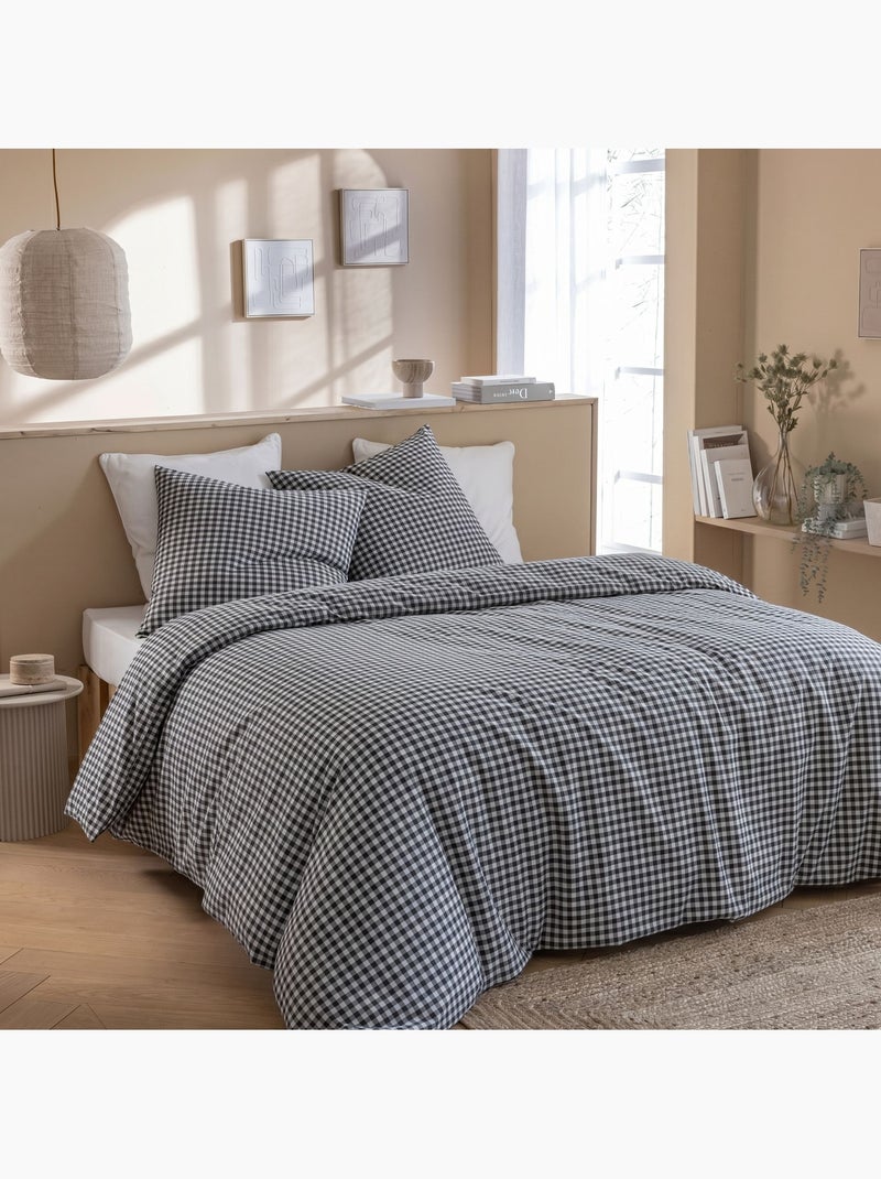 Parure de lit Vichy Noir - Kiabi