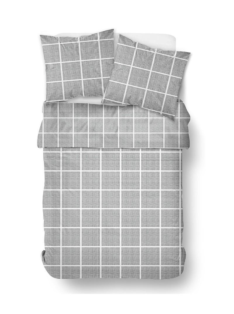 Parure de lit zippée imprimé A carreaux coton MAWIRA ARTHUR Gris - Kiabi
