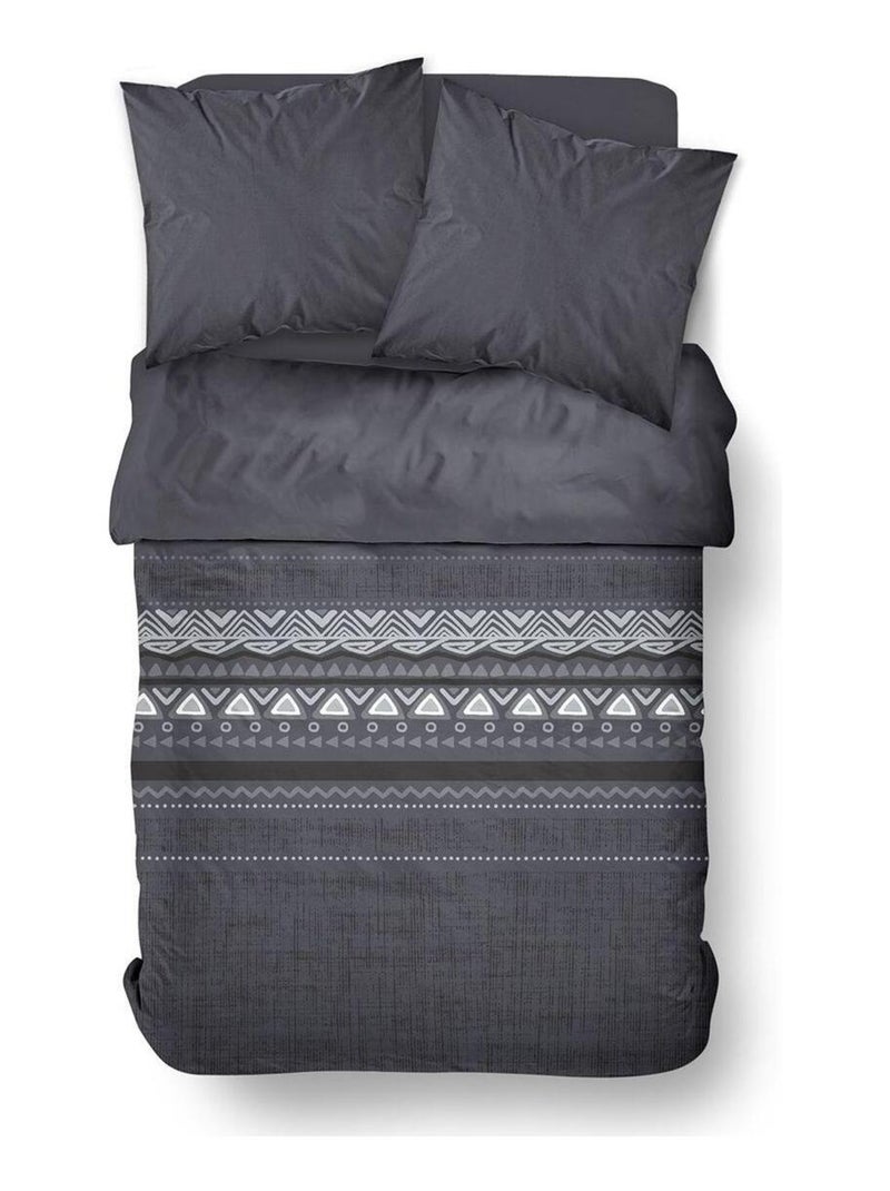 Parure de lit zippée imprimé Géométrique coton MAWIRA ALICE gris anthracite - Kiabi