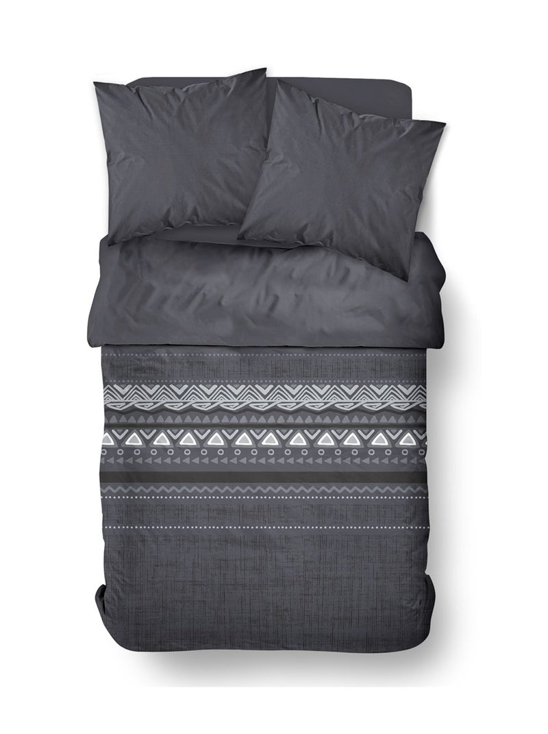 Parure de lit zippée imprimé Géométrique coton MAWIRA ALICE gris anthracite - Kiabi