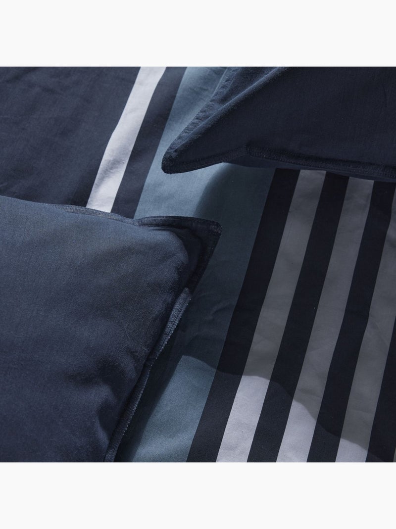 Parure de lit zippée imprimé Rayures coton MAWIRA CLAIRE Bleu foncé - Kiabi