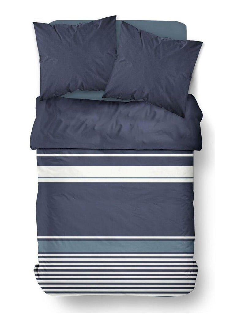 Parure de lit zippée imprimé Rayures coton MAWIRA CLAIRE Bleu foncé - Kiabi