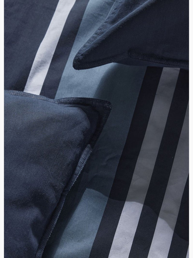 Parure de lit zippée imprimé Rayures coton MAWIRA CLAIRE Bleu foncé - Kiabi