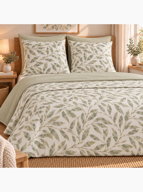 Parure drap de lit en coton flanelle 57 fils imprimé indico - Kiabi Parure drap de lit en coton flanelle 57 fils imprimé indico - Kiabi
