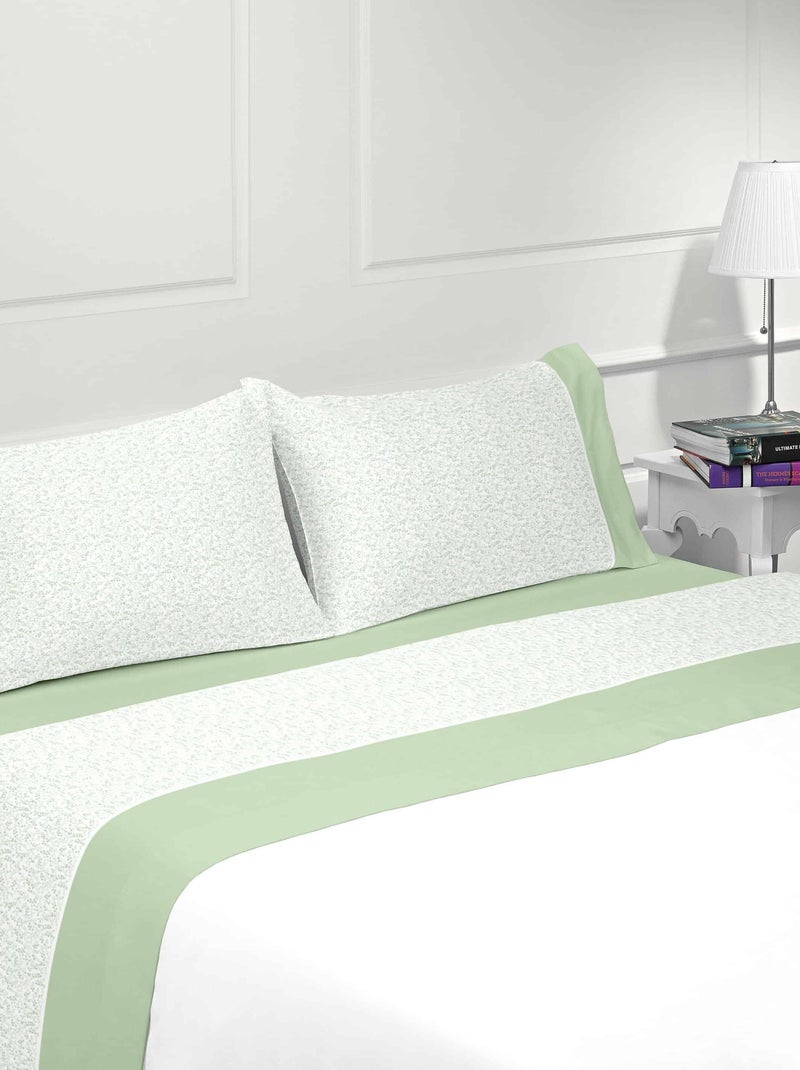 Parure drap de lit en coton flanelle 57 fils imprimé TULIPA Vert tilleul - Kiabi