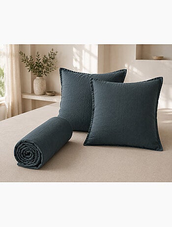 Parure Drap Housse + 2 Taies 60x60 cm 100% Lin Français