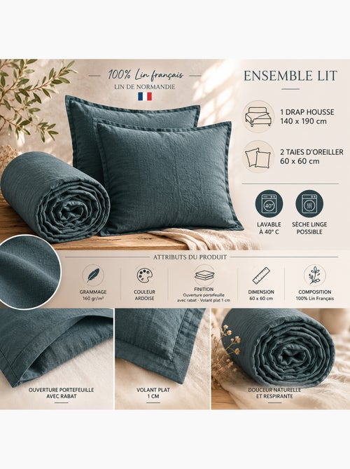 Parure Drap Housse + 2 Taies 60x60 cm 100% Lin Français - Kiabi