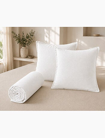 Parure Drap Housse + 2 Taies 60x60 cm 100% Lin Français