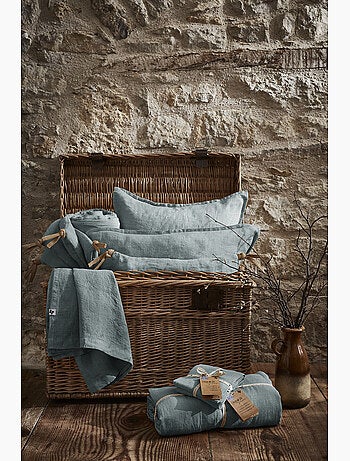 Parure Drap Housse + 2 Taies 60x60 cm 100% Lin Français