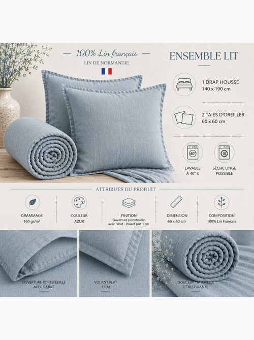 Parure Drap Housse + 2 Taies 60x60 cm 100% Lin Français - Kiabi