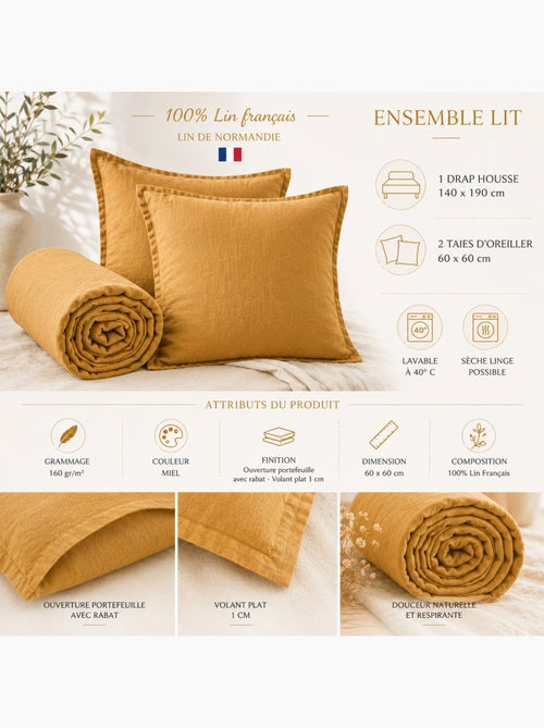 Parure Drap Housse + 2 Taies 60x60 cm 100% Lin Français - Kiabi