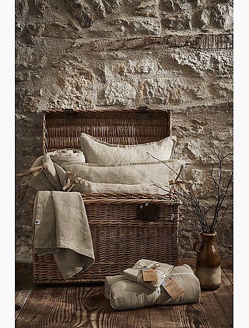 Parure Drap Housse + 2 Taies 60x60 cm 100% Lin Français