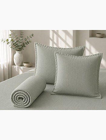 Parure Drap Housse + 2 Taies 60x60 cm 100% Lin Français