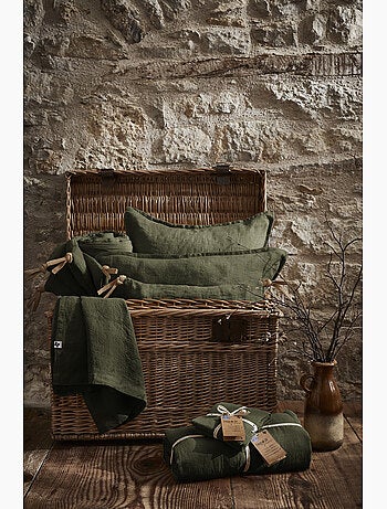 Parure Drap Housse + 2 Taies 60x60 cm 100% Lin Français