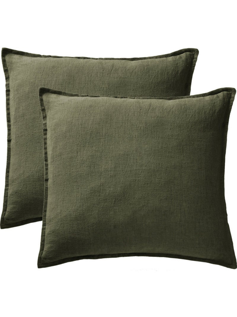 Parure Drap Housse + 2 Taies 60x60 cm 100% Lin Français Vert - Kiabi