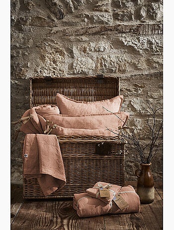 Parure Drap Housse + 2 Taies 60x60 cm 100% Lin Français