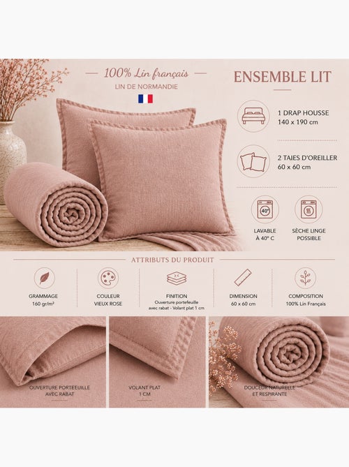 Parure Drap Housse + 2 Taies 60x60 cm 100% Lin Français - Kiabi