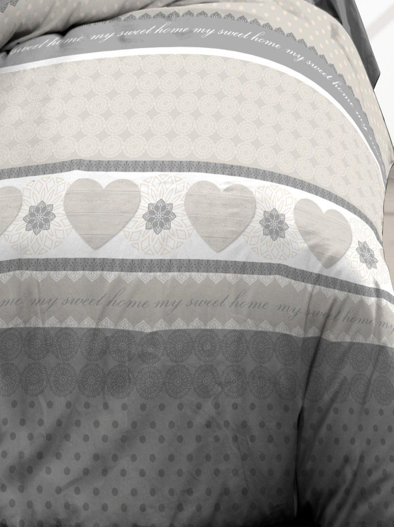 Parure Drap plat + drap-housse 140x190 + 2 T - Pur coton 57 fils - Coeurs gris Gris - Kiabi
