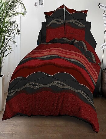Parure Drap plat + drap-housse 140x190 + 2 Taies - Microfibre - Baltic rouge