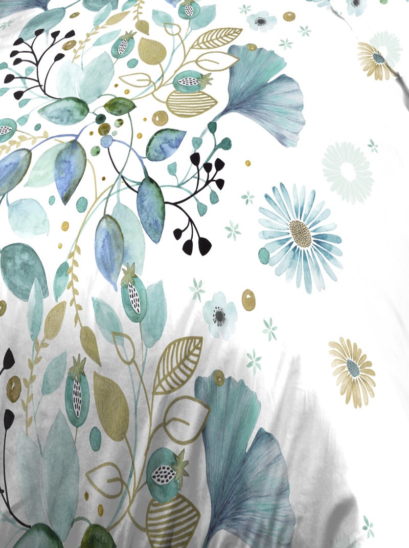 Parure Drap plat + drap-housse 140x190 + 2 Taies Microfibre - Entretien Facile - Ginko Bleu Beige Blanc - Kiabi