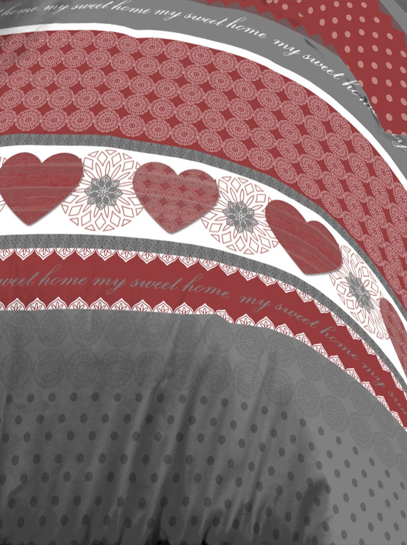 Parure Drap plat + drap-housse 140x190 + 2 Taies Microfibre - Entretien Facile - Ginko Gris Rouge - Kiabi