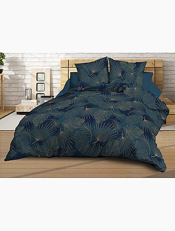 Parure Drap plat + drap-housse 140x190 + 2 Taies Microfibre - Entretien Facile - Olinda bleu