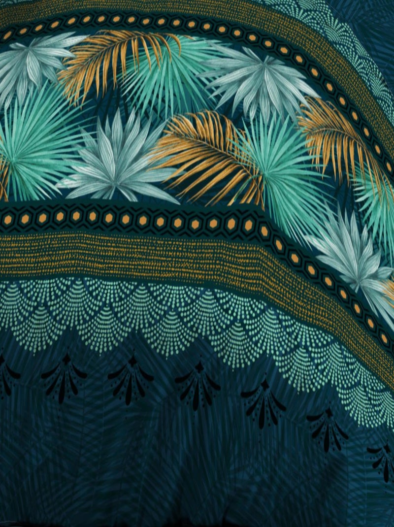 Parure Drap plat + drap-housse 140x190 + 2 Taies Microfibre - Entretien Facile - Paraiso Bleu Vert Bleu - Kiabi
