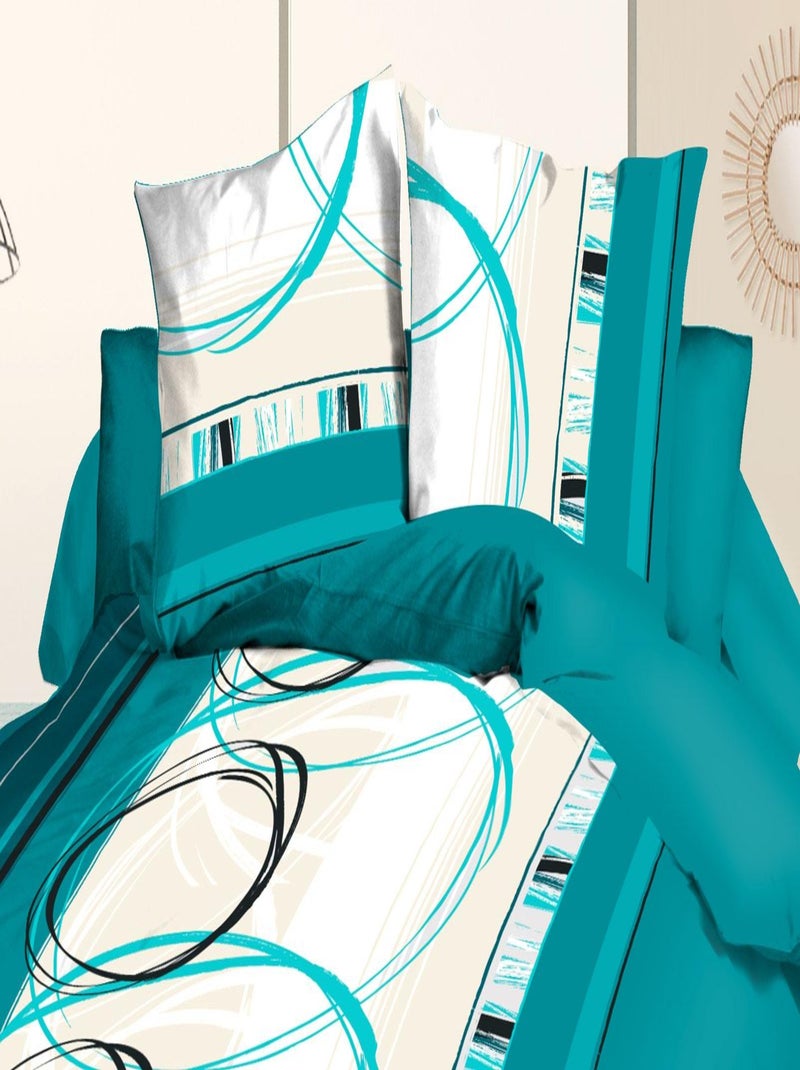 Parure Drap plat + drap-housse 140x190 + 2 Taies Microfibre - Entretien Facile - RL turquoise Bleu turquoise - Kiabi