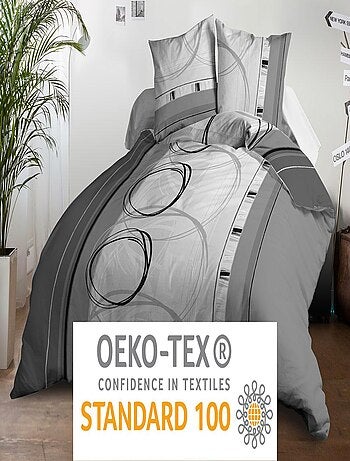 Parure Drap plat + drap-housse 140x190 + 2 Taies Microfibre - Entretien Facile - Roue-libre gris