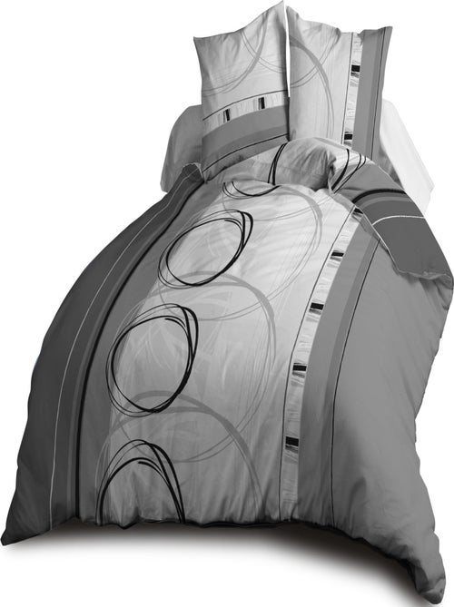 Parure Drap plat + drap-housse 140x190 + 2 Taies Microfibre - Entretien Facile - Roue-libre gris - Kiabi