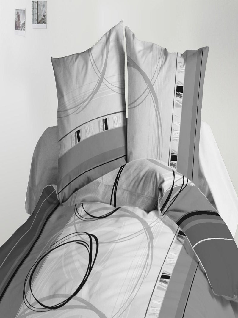 Parure Drap plat + drap-housse 140x190 + 2 Taies Microfibre - Entretien Facile - Roue-libre gris Gris Gris Blanc - Kiabi