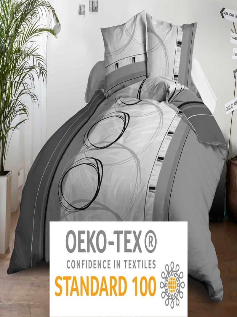 Parure Drap plat + drap-housse 140x190 + 2 Taies Microfibre - Entretien Facile - Roue-libre gris Gris Gris Blanc - Kiabi