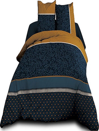 Parure Drap plat + drap-housse 160x200 + 2 T - Pur coton 57 fils - Alix