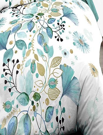 Parure Drap plat + drap-housse 160x200 + 2 T - Pur coton 57 fils - Bloom